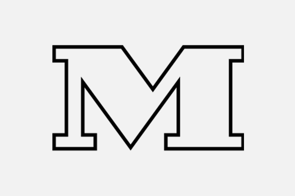 Black outline of capital word M against a white background.